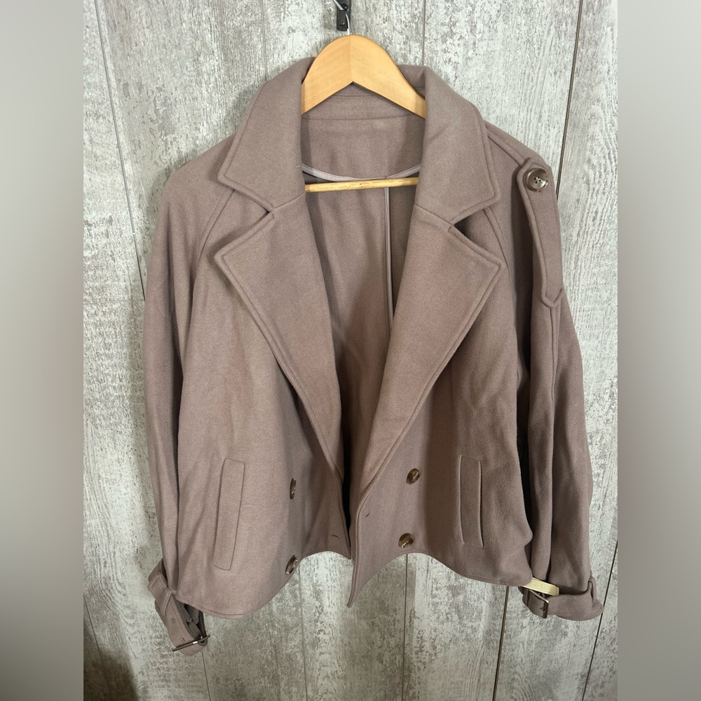 Taupe Wool-Blend Peacoat Jacket
